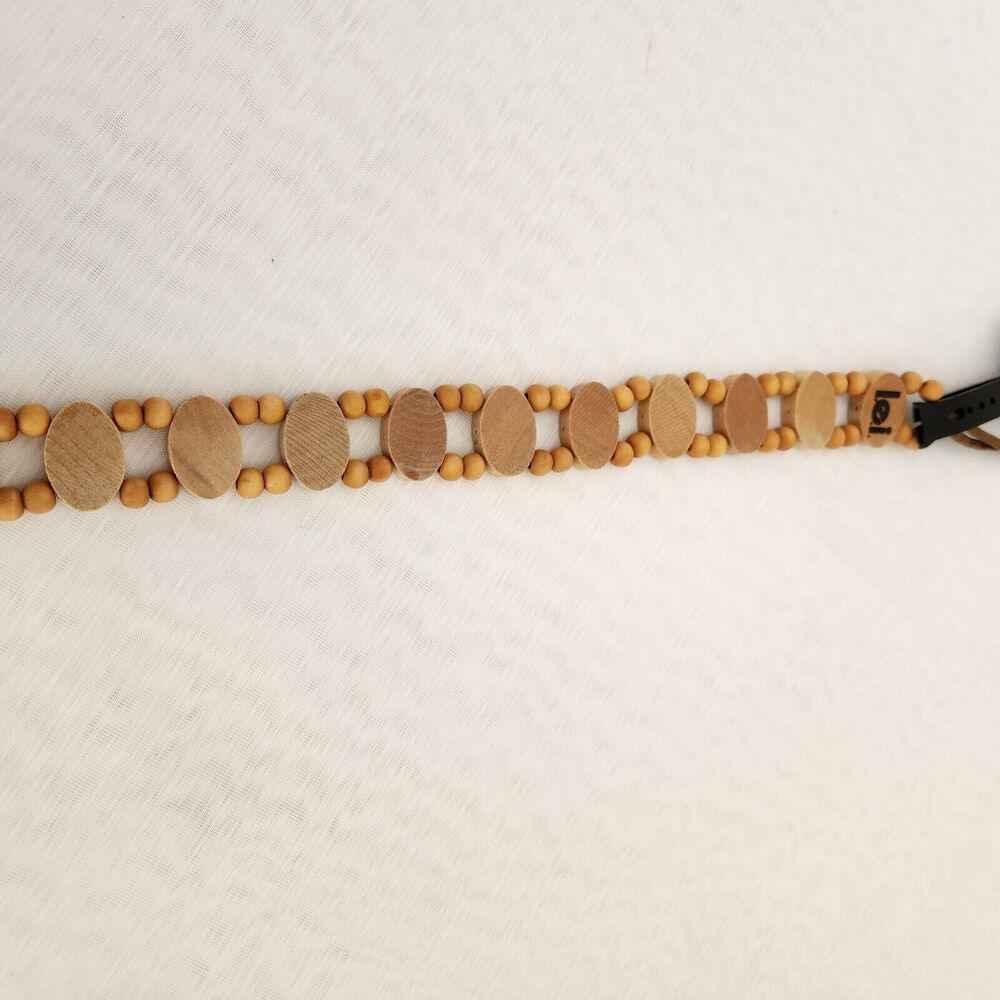 L.E.I. Belt Women's M/L Beige Beaded Wood Tie Waist Belt 90's Y2K Southwestern - Picture 13 of 13